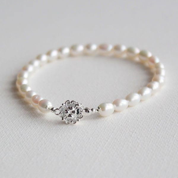 Freshwater pearl bridal bracelet, wedding bracelet