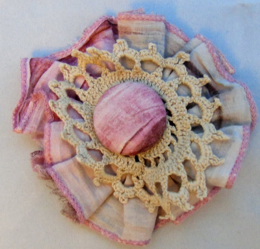 Seconds Sunday - Fabric Brooch-hair clip -  Pink Button and lace