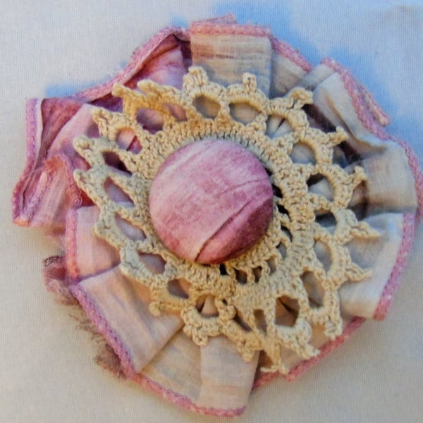 Seconds Sunday - Fabric Brooch-hair clip -  Pink Button and lace