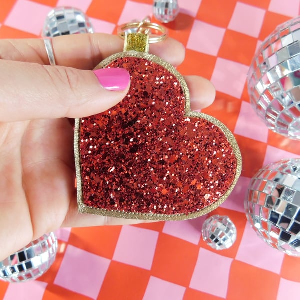 Heart Shaped Glitter Fabric Keyring - Various Colours Available!