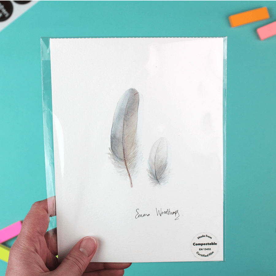 White Feather Art - ORIGINAL and SIGNED A5 painting in Gouache