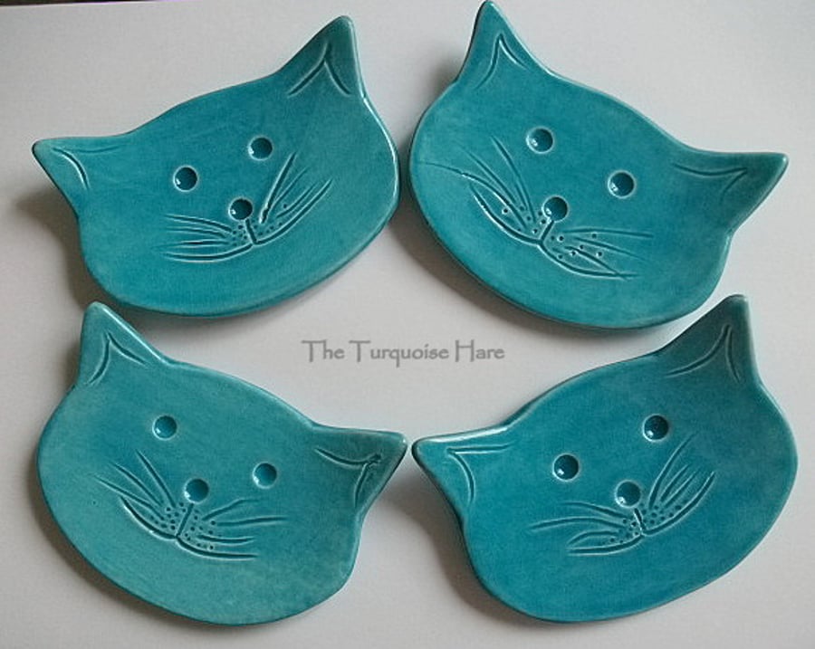 Quirky Ceramic turquoise cat trinket dish