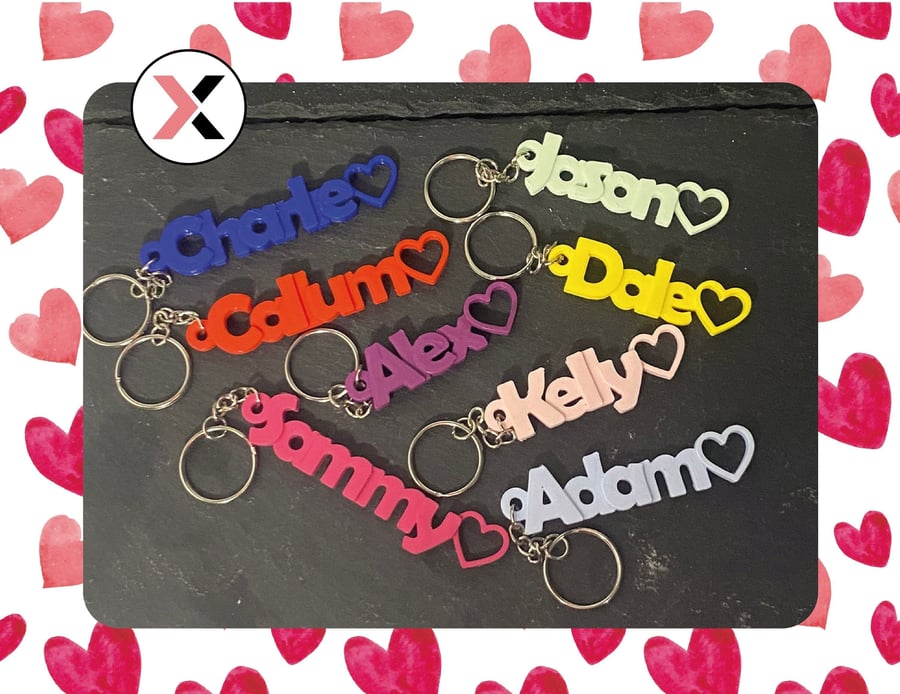Personalised Love Heart Keyring - Party Bag Fillers - School Bag Tag - Name Tag