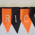 Trick or Treat Halloween Bunting: Orange & Black Flags with white bone lettering