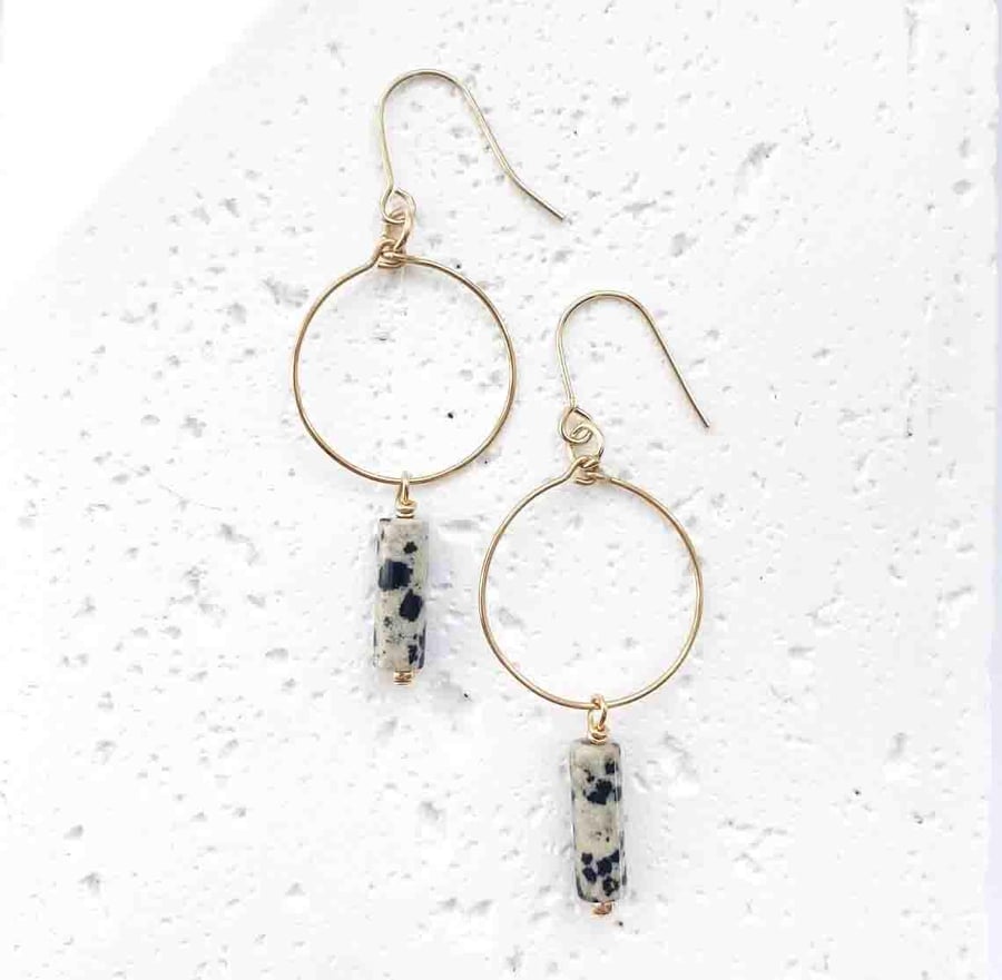 Astra Drop Hoop Earrings - Dalmation Jasper