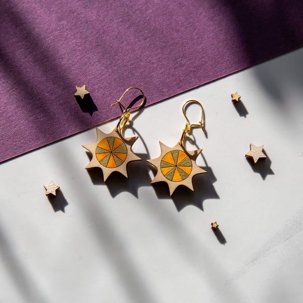 Celestial Sun Segment Laser Cut Earrings