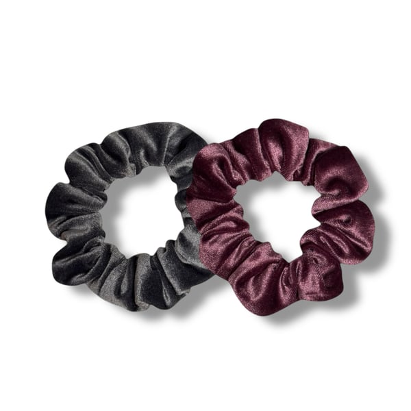 Set of 2 - Grey & Grape Velvet Scrunchies - Regular
