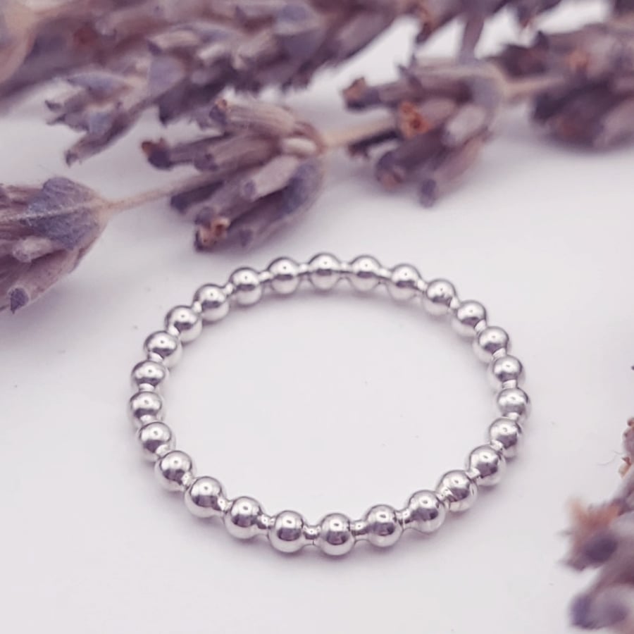 Sterling Silver Beaded Wire Ring 