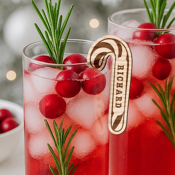 Personalised Candy Cane Drink Tag – Custom Name Christmas Glass Marker 