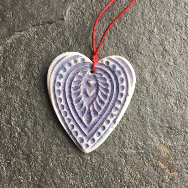 Folk Heart Scandi Porcelain Hygge Christmas Decoration Favour Lilac 