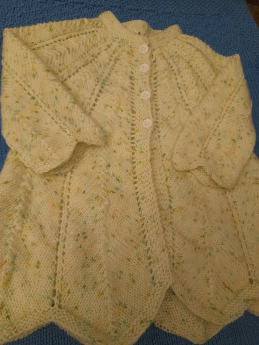 Hand Knitted 3 - 6 months Baby Cardigan in Green Fleck 
