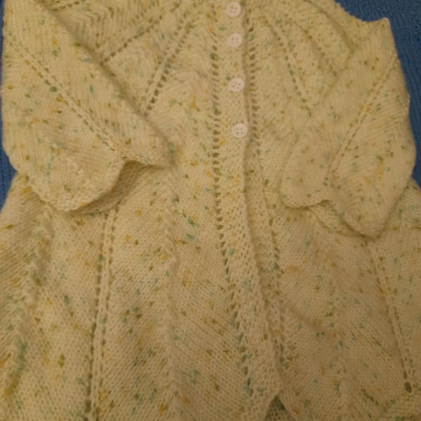 Hand Knitted 3 - 6 months Baby Cardigan in Green Fleck 