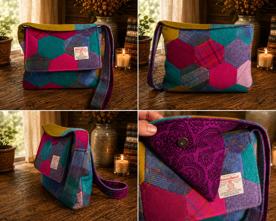 Harris Tweed "Hexi' large satchel Bag 