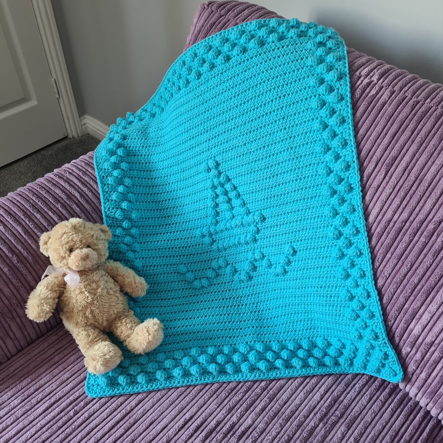 Crochet Baby Blanket - Choose Your Colour - Bobble Ship Boat Pram Blanket