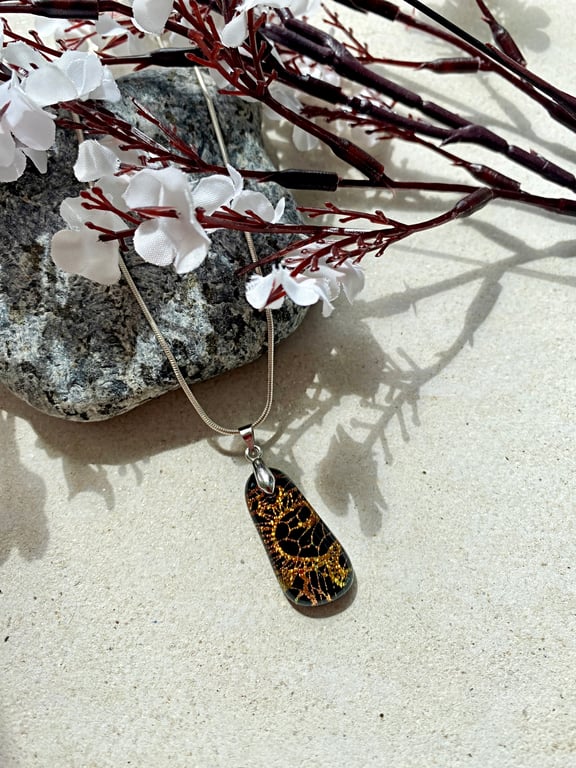 Gold Crackle Fused Glass Pendant – Handmade Jewellery