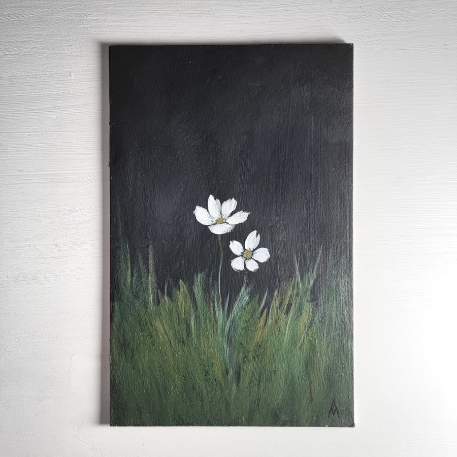 White Flowers Small Original Acrylic Painting