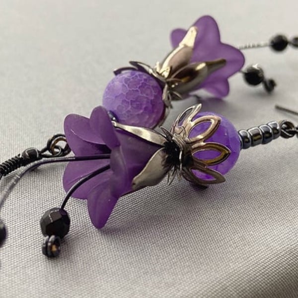 Gothic Purple Agate Flowerbud Earrings