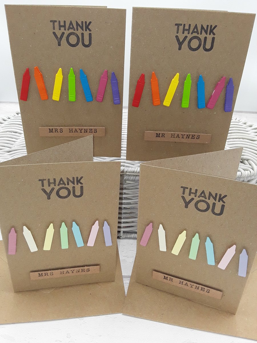 Teacher thank you cards. Personalised. Teaching Assistants. Nursery. Set of 4.