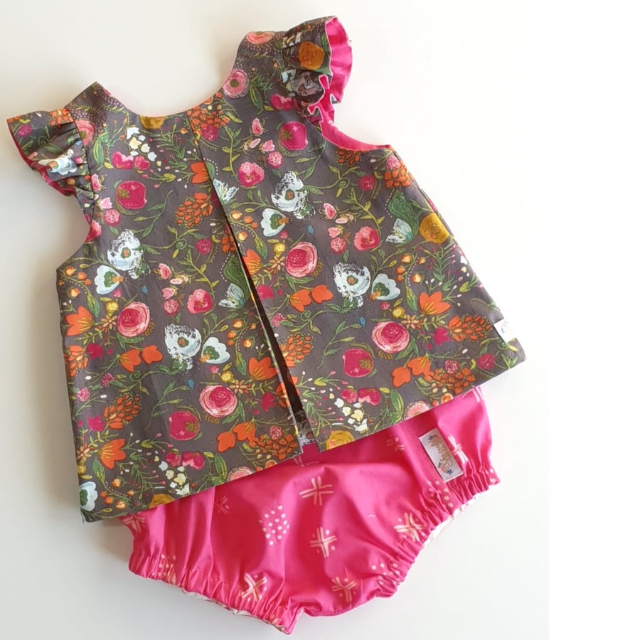Age 6-12 months Handmade Baby Piper Top & Bloomer Set - Boho Kisses