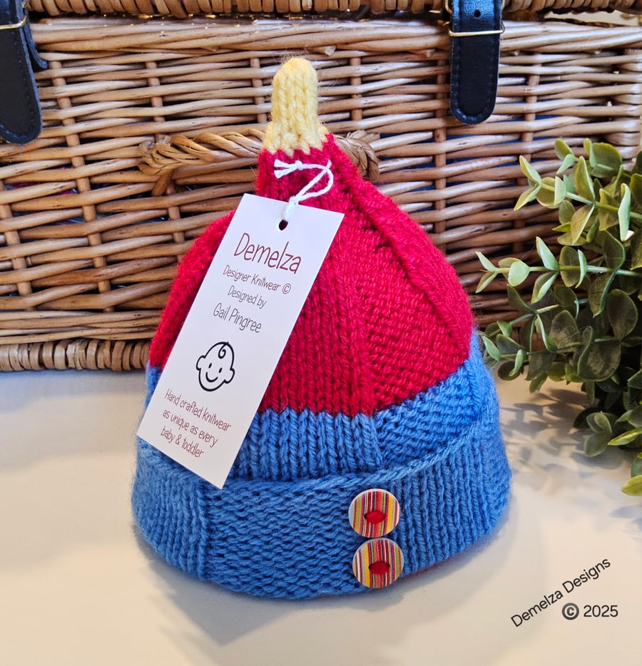 Designer Hand Knitted Baby Pixie Hat  0-3 months size