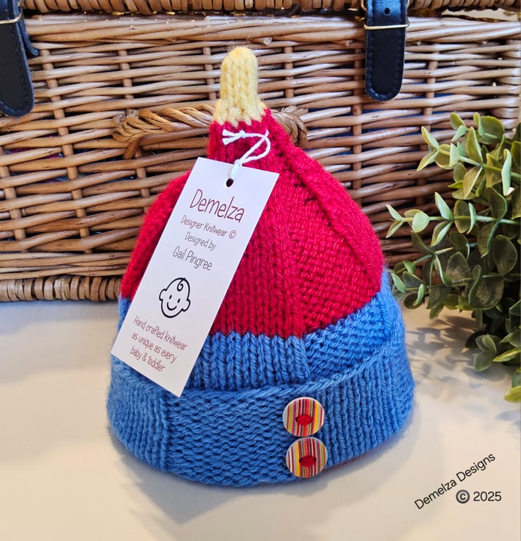 Designer Hand Knitted Baby Pixie Hat  0-3 months size