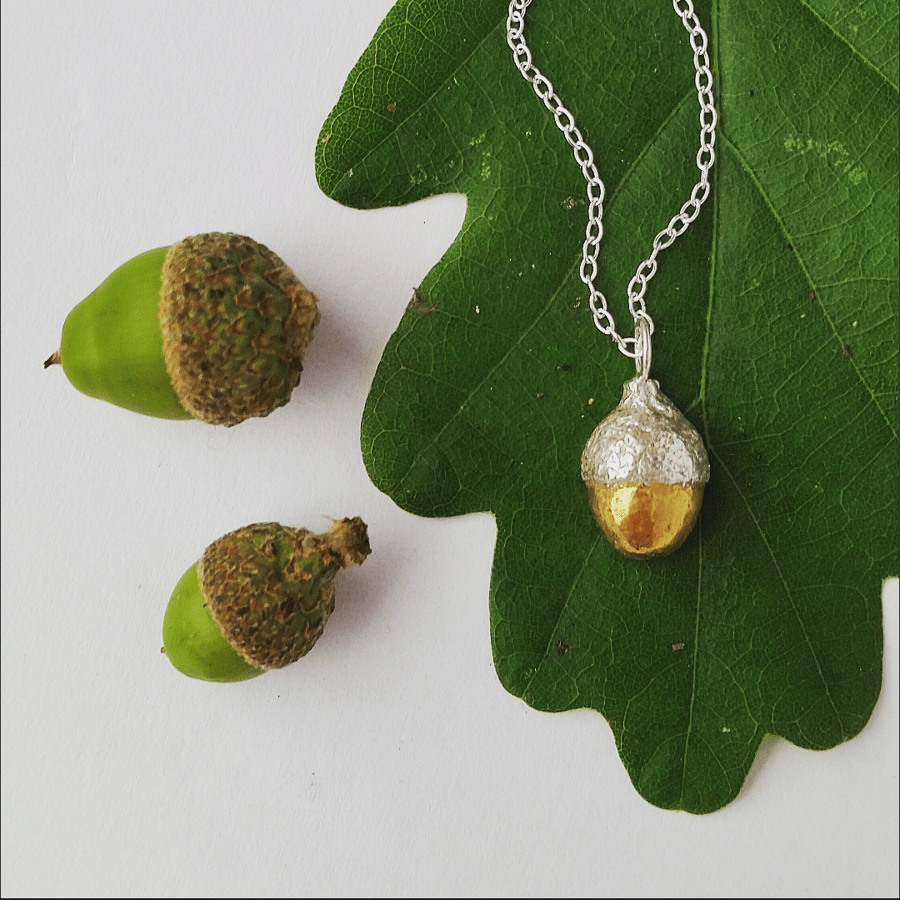 Little Golden Acorn silver and gold necklace 