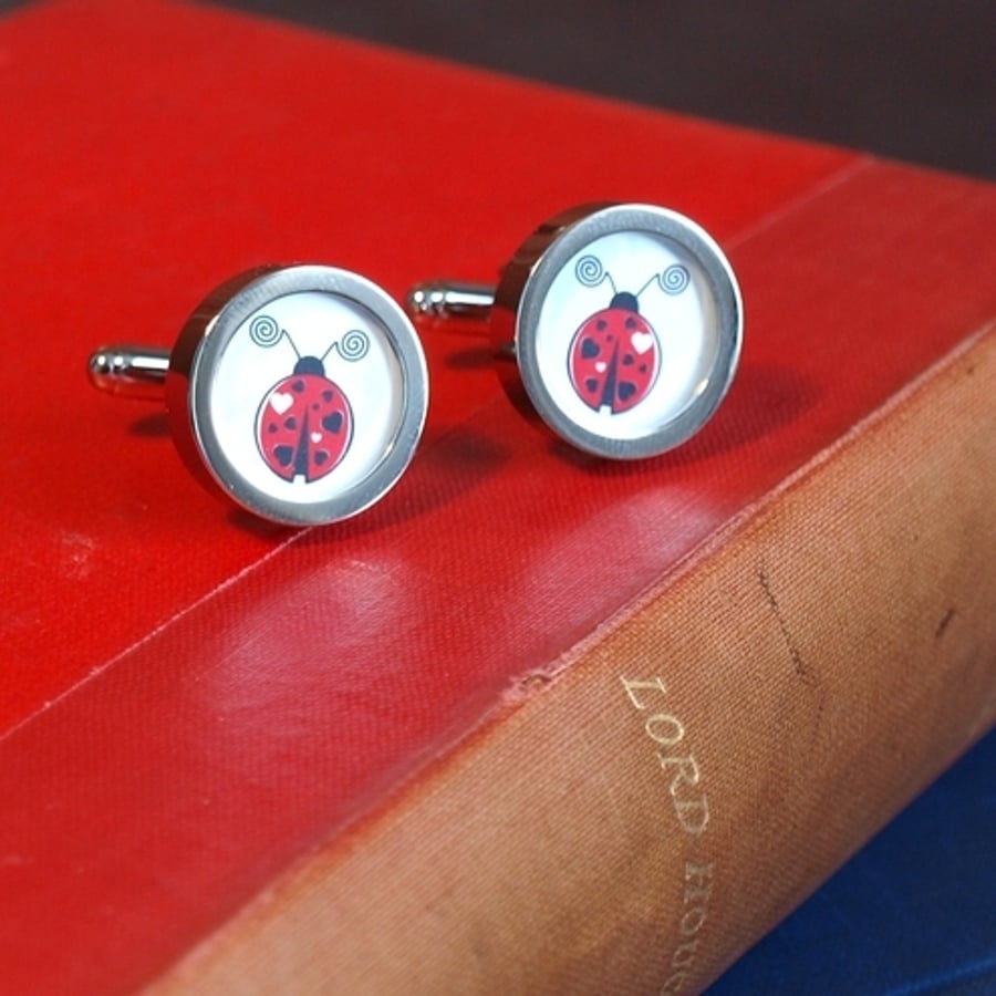 Lovebug Cufflinks Ladybirds in red and black