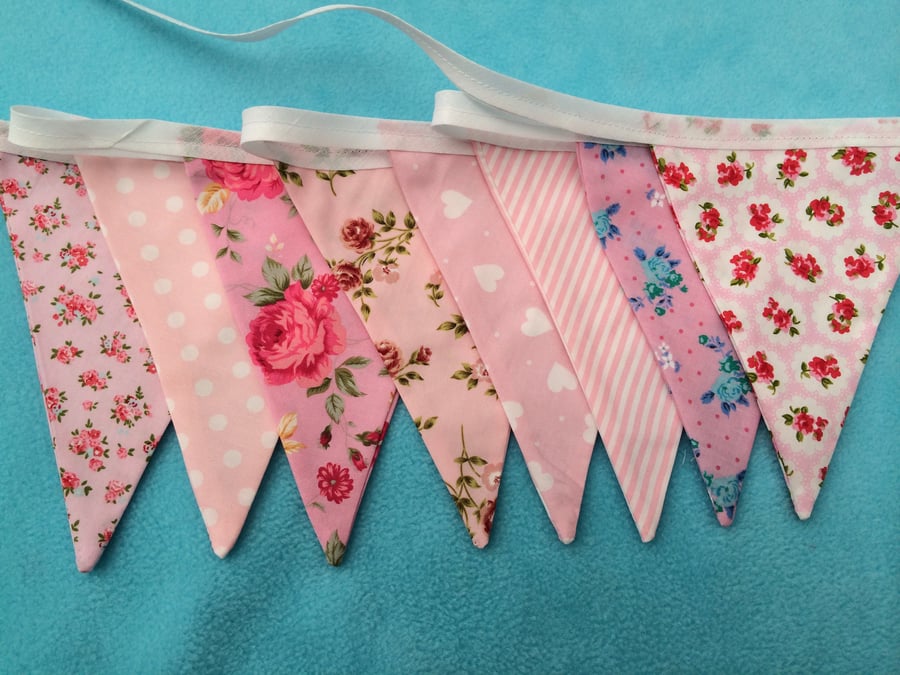 10 ft double sided  bunting,banner,flag,wedding in pink  cotton  fabrics