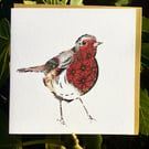 Poinsettia Robin Christmas card