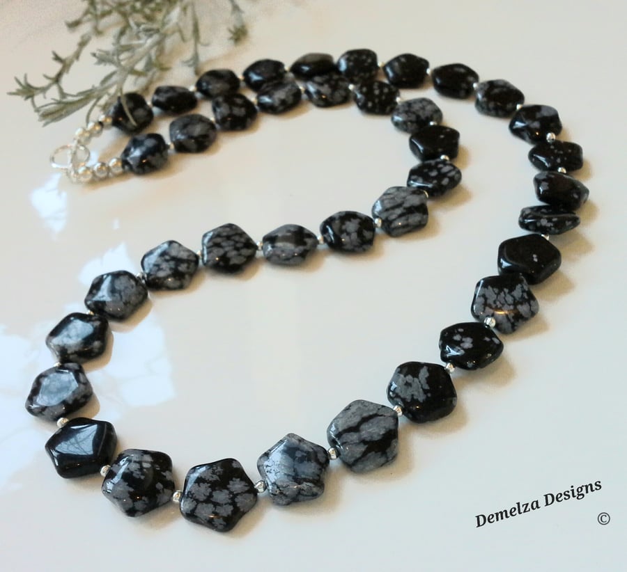 Designer Snowflake Obsidian Necklace 