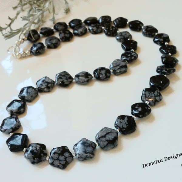 Snowflake Obsidian Necklace  ONE OFF