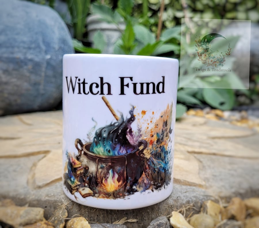 Witch fund cauldron and broom money box 