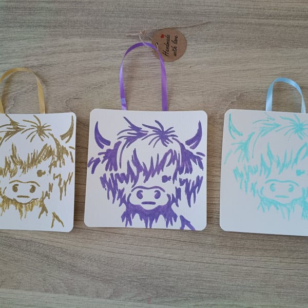 Hand painted Watercolour x 3 mini paintings Highland Cow