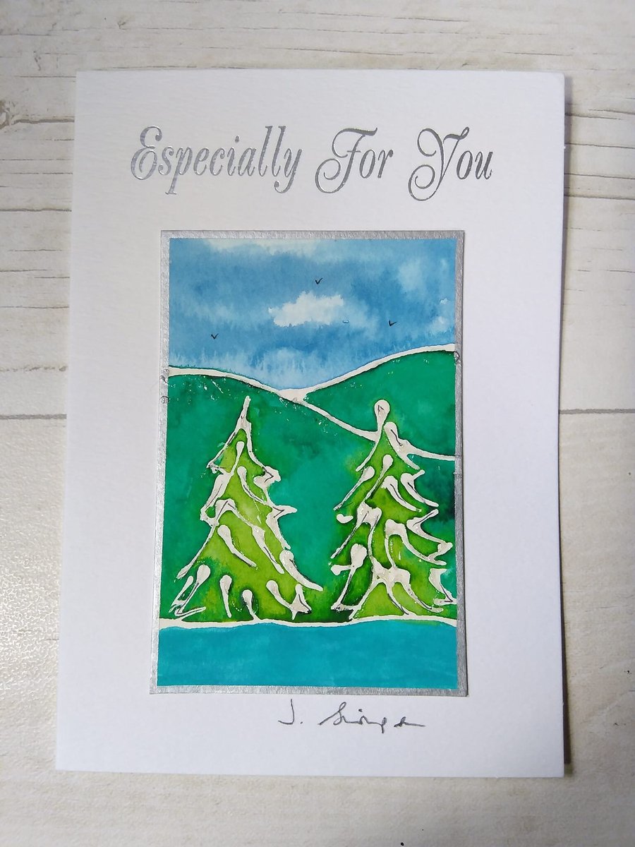 Hand painted watercolour card. Forest view, greetings card, Birthday card,