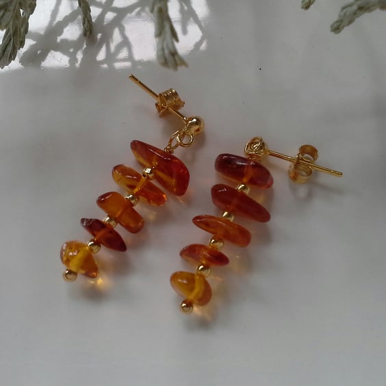 Baltic Amber Yellow Gold Vermeil Stud (925 Sterling Silver) Earrings