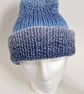 Mixed Blue Wool Beanie Hat Unisex Large