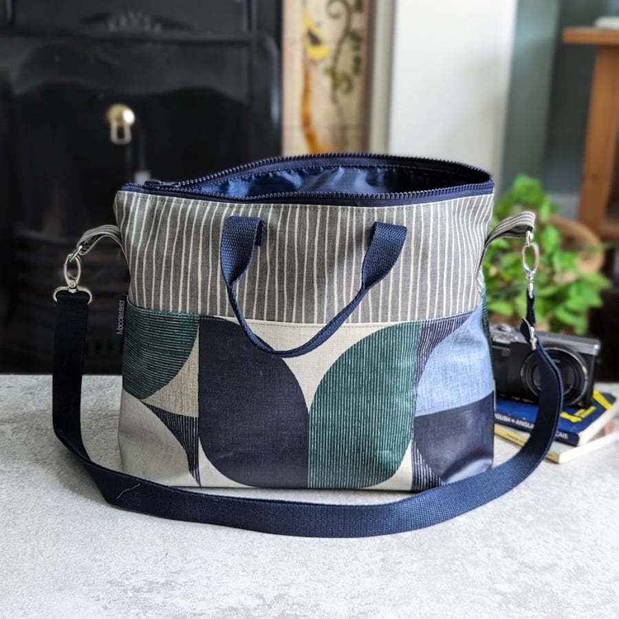 Handbag - Oilcloth Geometric Print Cross Body Handbag Blue