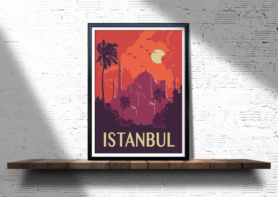 Istanbul retro travel poster, Istanbul wall art, Turkey travel poster, retro art