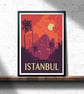 Istanbul retro travel poster, Istanbul wall art, Turkey travel poster, retro art - Image 1