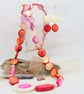 Orange and pink shell necklace and earrings vintage recycled summer pearl