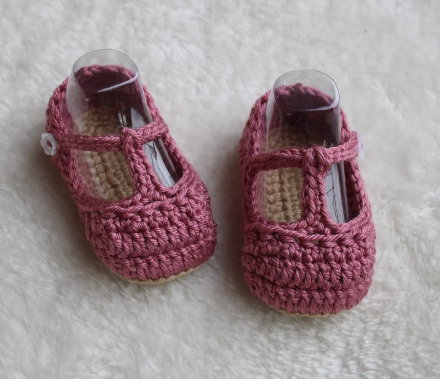 Baby Shoes - T-Strap Traditional Style - Dark Pink - Sizes Newborn to 12 Months