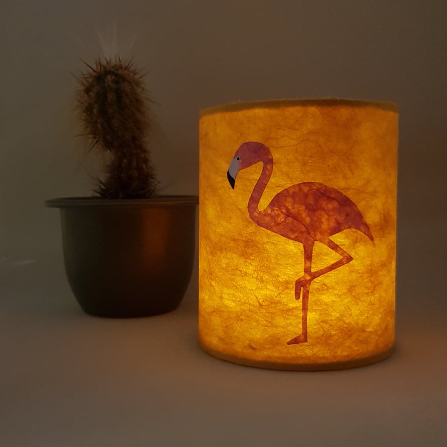Pink Flamingo lantern with LED candle