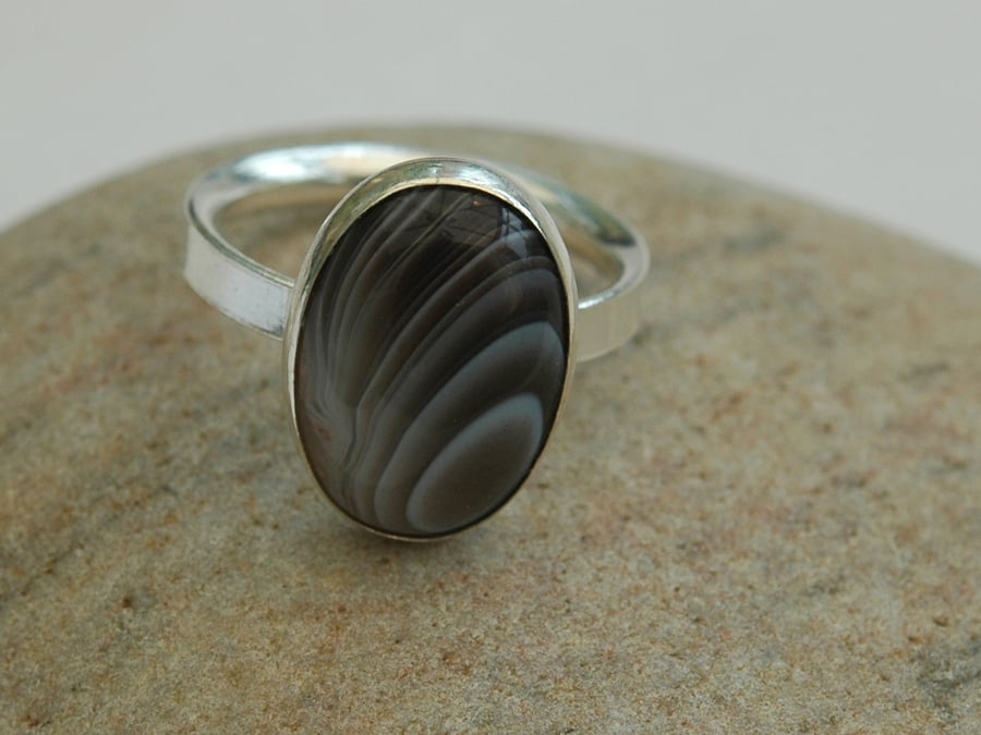 Sterling Silver Ring with Botswana Agate Gemstone, size R,  R93