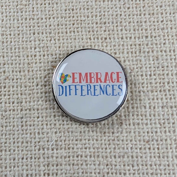 Embrace Differences Pin - Autism Awareness Pin - Large Resin Finished Pin Badge