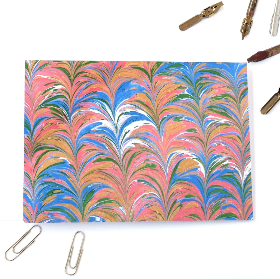 Eye-catching marbled paper art greetings card metallic chevron cathedral pattern