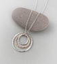 Hammered Sterling Silver and 9ct Red Gold Triple Circle Necklace
