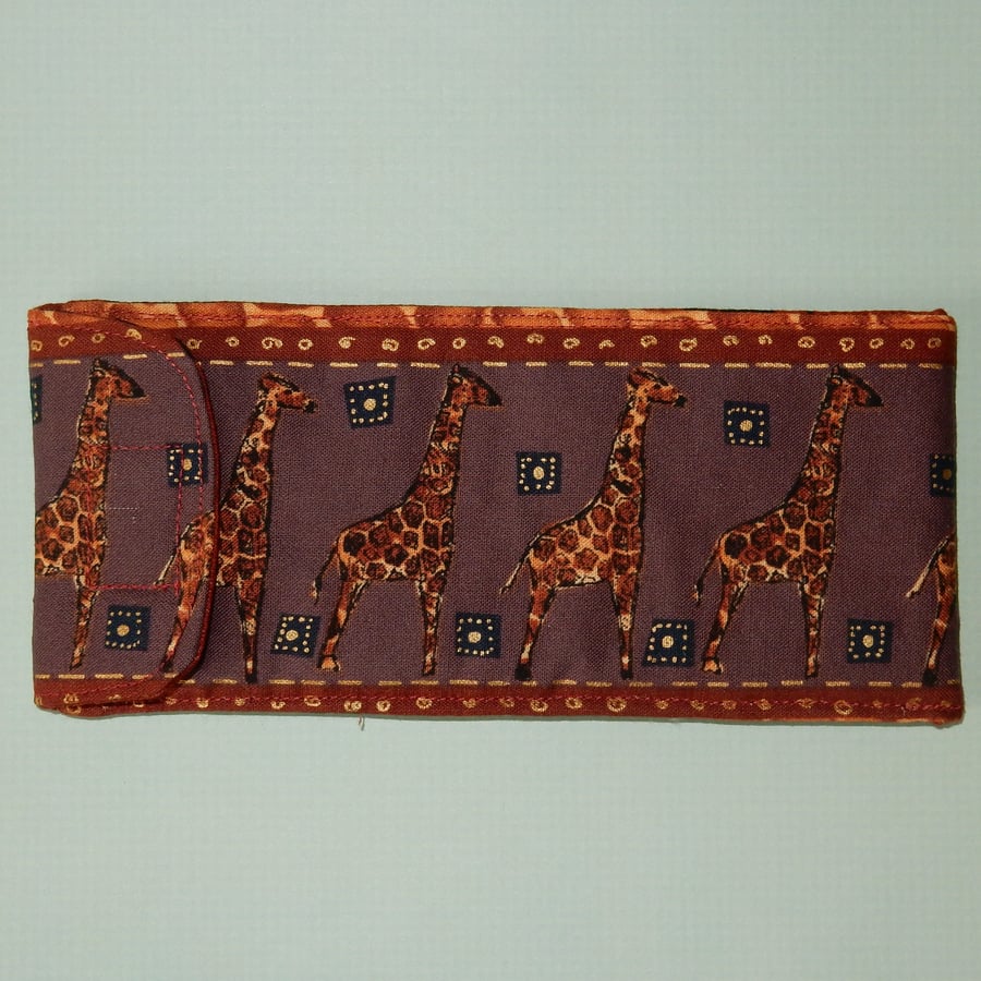 Glasses case - giraffes on burgundy