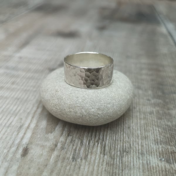 Sterling Silver Wide Hammered Ring Band - Made to Order