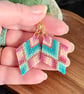 Pink and Blue Geometric Chevron Beadwork Earrings - Image 3