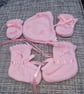 Baby girls hat, mittens & bootees. To fit 0 to 6 months. 